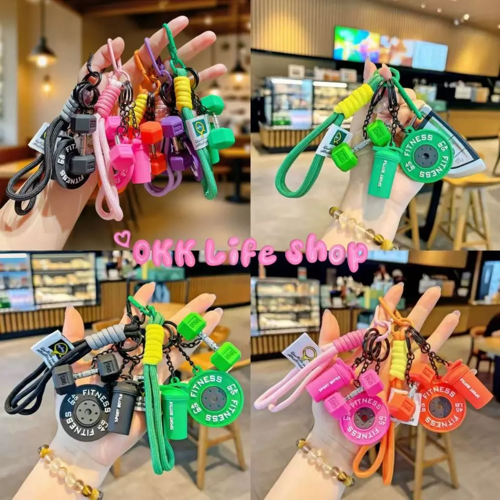 OKK Life Stop(ZC610)*พร้อมส่งในไทย*พวงกุญแจฟิตเนส แก้วน้ำดัมเบลแผ่นน้ำหนักจำลอง มีหลากหลายสีน่ารักๆ