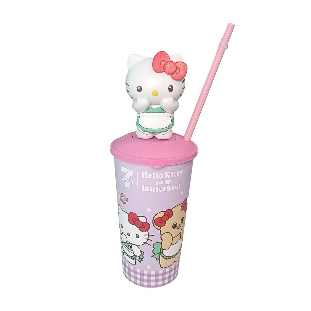Cup 7-Eleven Hello Kitty & Butterbear All Cafe แก้วน้ำดุ๊กดิ๊ก เฮลโล คิตตี้ ร่าเริง 7-11 ขนาด 22 ออน