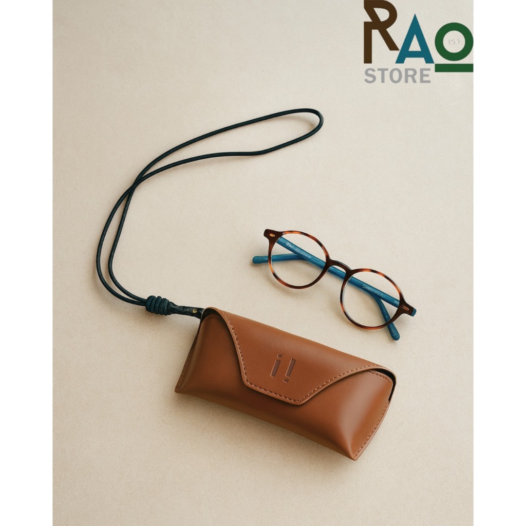 Rao Store พร้อมส่ง กล่องใส่แว่นตาหนังPU แนววินเทจ  สีน้ำตาล มีสายสะพาย ปิดด้วยกระดุมแป๊ก
