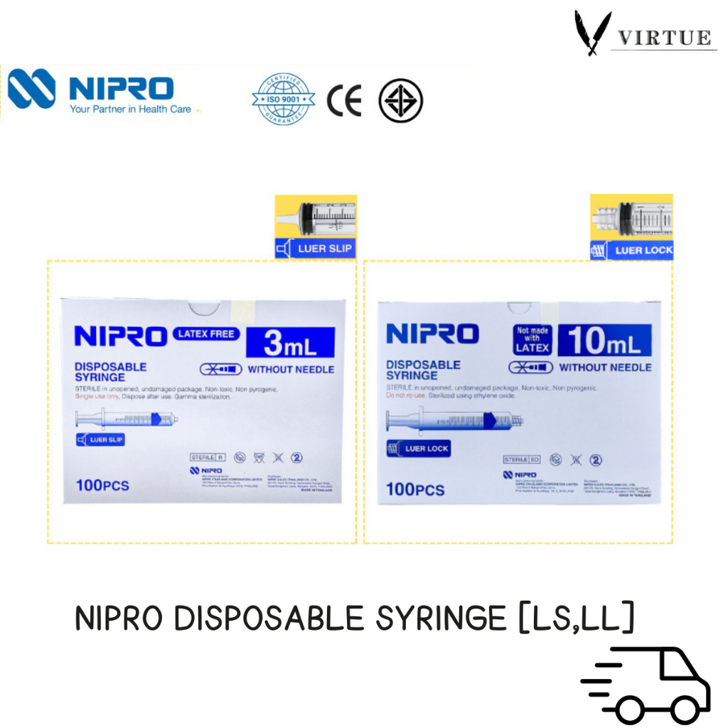 Nipro ไซริ้งค์พลาสติก นิปโปร 1ml, 3ml, 5ml, 10ml 20ml จำหน่ายต่อกล่อง สามารถเลือกได้ Luer Slip [ธรรมดา], Luer Lock.