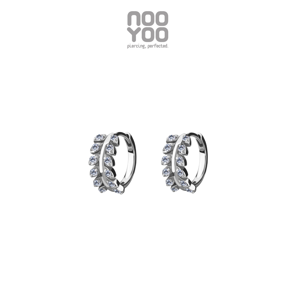 NooYoo ต่างหูสำหรับผิวแพ้ง่าย Crystal Flora Hoops Surgical Steel