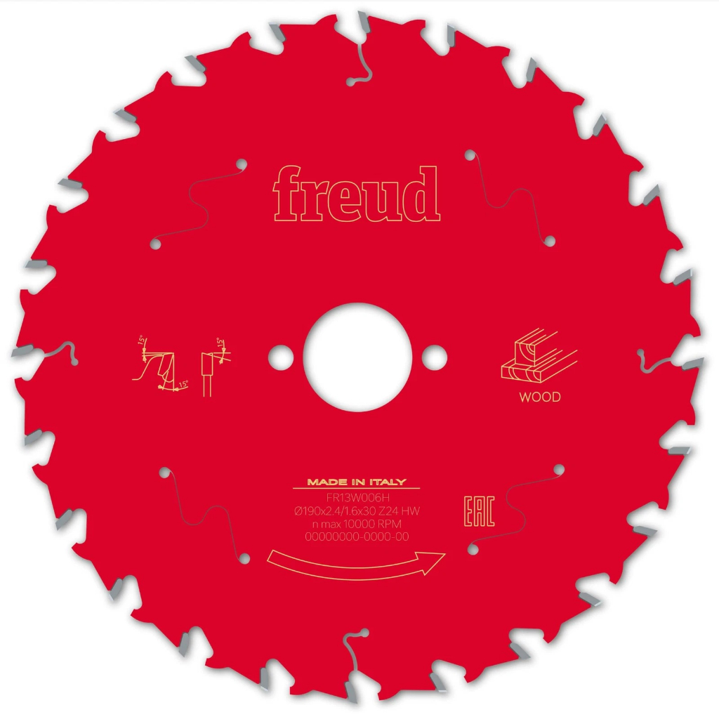 Freud 7" 1/2  FOR WOOD FR13W006H Portable Circular Saw Blade Diameter 190 2.4/1.6 AL30 Z24 BA 15°