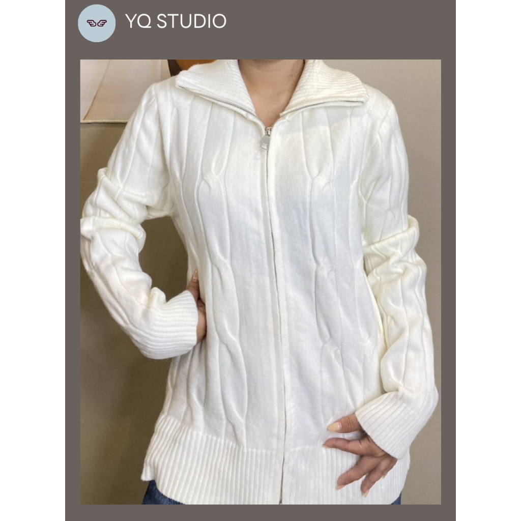 MG777 YQ KOREAN SHOP Ginza Sweather Sweather ซิปหน้าทอเปีย ใส่คอตั้งได้