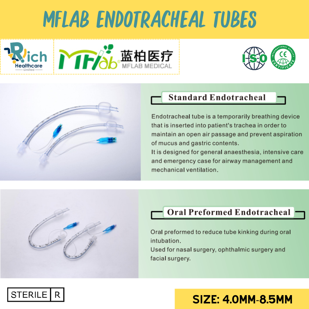 MFlab Standard Endotracheal Tubes ท่อสอดช่วยหายใจ [LB5010C] / Oral Preformed Endotracheal Tubes [LB5020C] with cuff