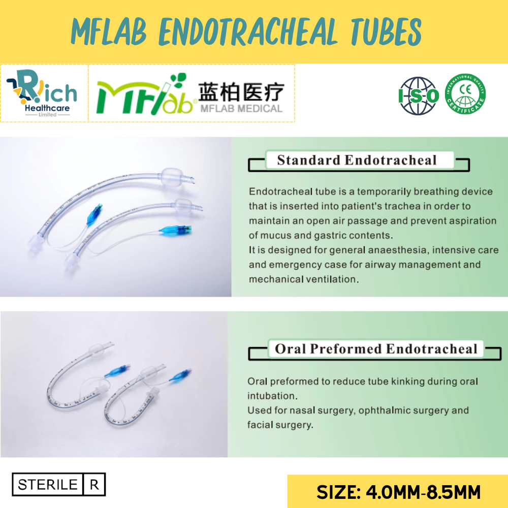 MFlab Standard Endotracheal Tubes ท่อสอดช่วยหายใจ [LB5010C] / Oral Preformed Endotracheal Tubes [LB5020C] with cuff