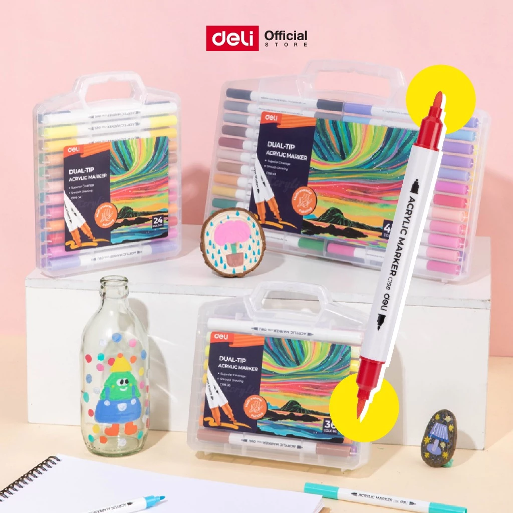 ชุดปากกาอะคริลิค Deli รุ่น C198 (24/36/48สี) ดีไซน์ 2 หัว (จำหน่าย 1 กล่อง) Acrylic Marker