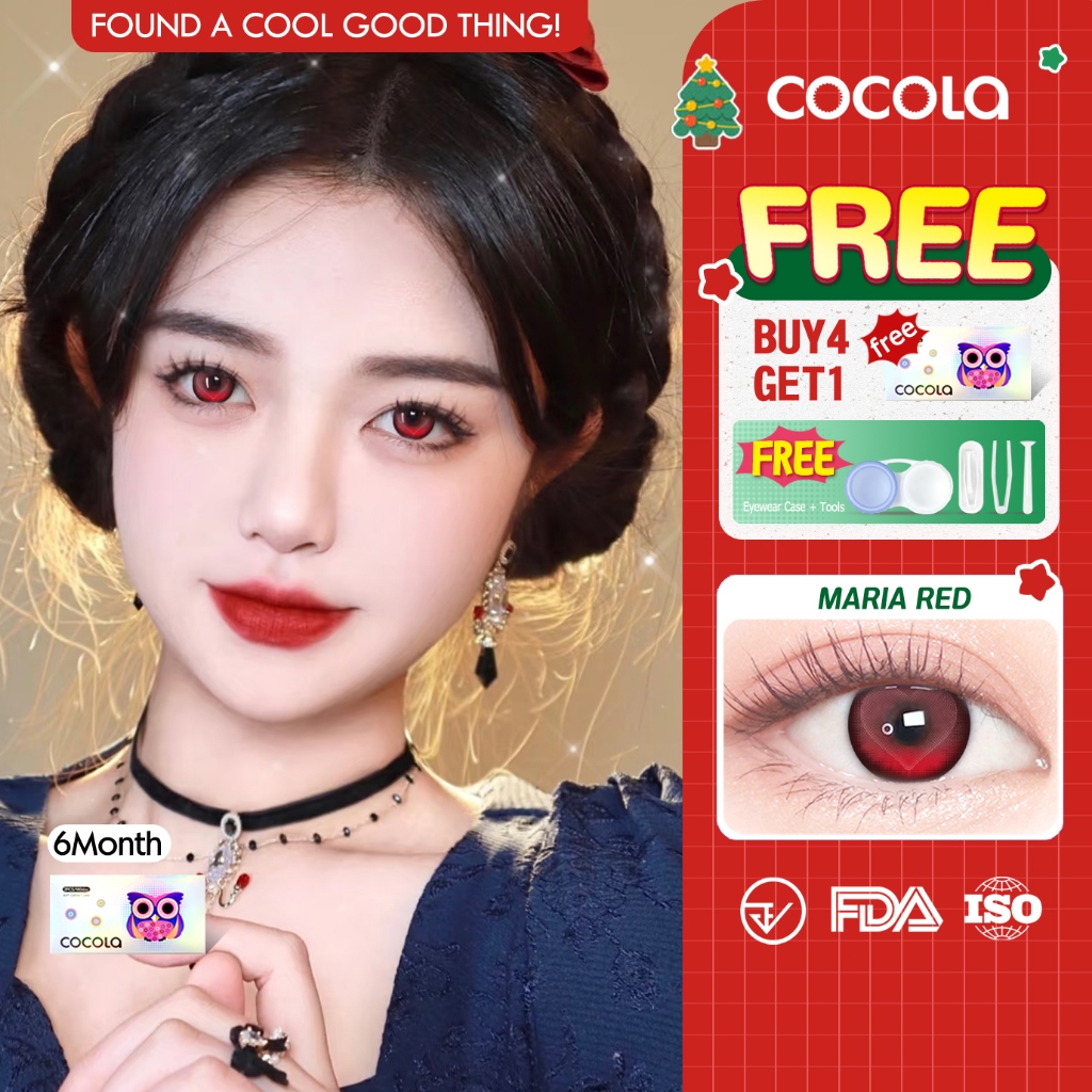 【Buy 5 Get 1 Free + Free Lens Case】COCOLA  Color Contact Lens สีแดง + สีน้ำเงิน + สีเทา ‌ใส่สวยทุกโอกาส 💧,HE221-6