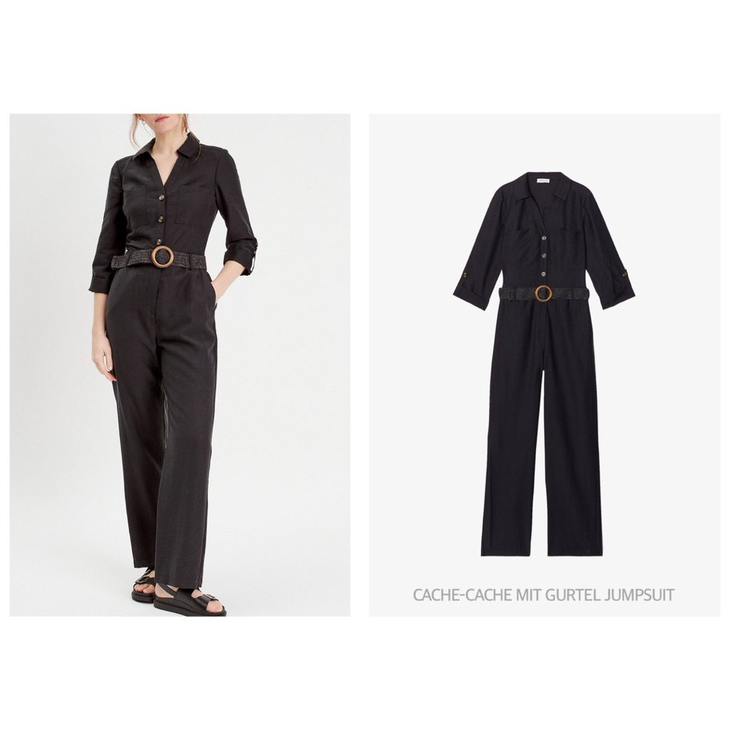 CACHE-CACHE ชุดจั๊มพ์สูทกางเกง คอปก แขนยาว MIT GURTEL JUMPSUIT (A2204)