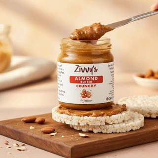 เนยอัลมอนด์กรุบกรอบ | Crunchy Almond Butter | ผสมชิ้นอัลมอนด์กรุบ 30% | Zivvy's