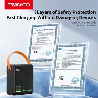 TRANYOOF28 แบตเตอรี่สำรอง 100000mAh 22.5W ชาร์จเร็ว, 3 อินพุต, 5 เอาต์พุต, ไฟ LED, หน้าจอดิจิตอล, พอร์ต Type-C และ Micro