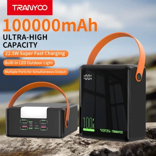 TRANYOOF28 แบตเตอรี่สำรอง 100000mAh 22.5W ชาร์จเร็ว, 3 อินพุต, 5 เอาต์พุต, ไฟ LED, หน้าจอดิจิตอล, พอร์ต Type-C และ Micro