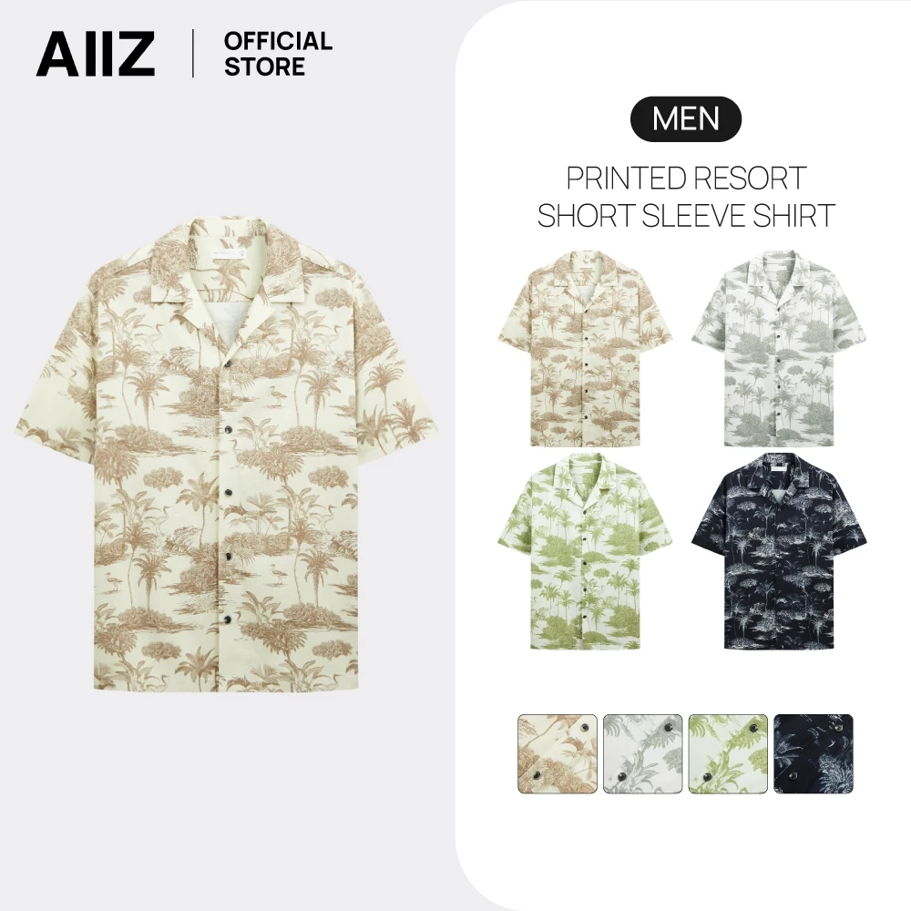 AIIZ เสื้อเชิ้ตฮาวายผู้ชายแขนสั้นพิมพ์ลาย AIIZ Men's Printed Resort Short Sleeve Shirt