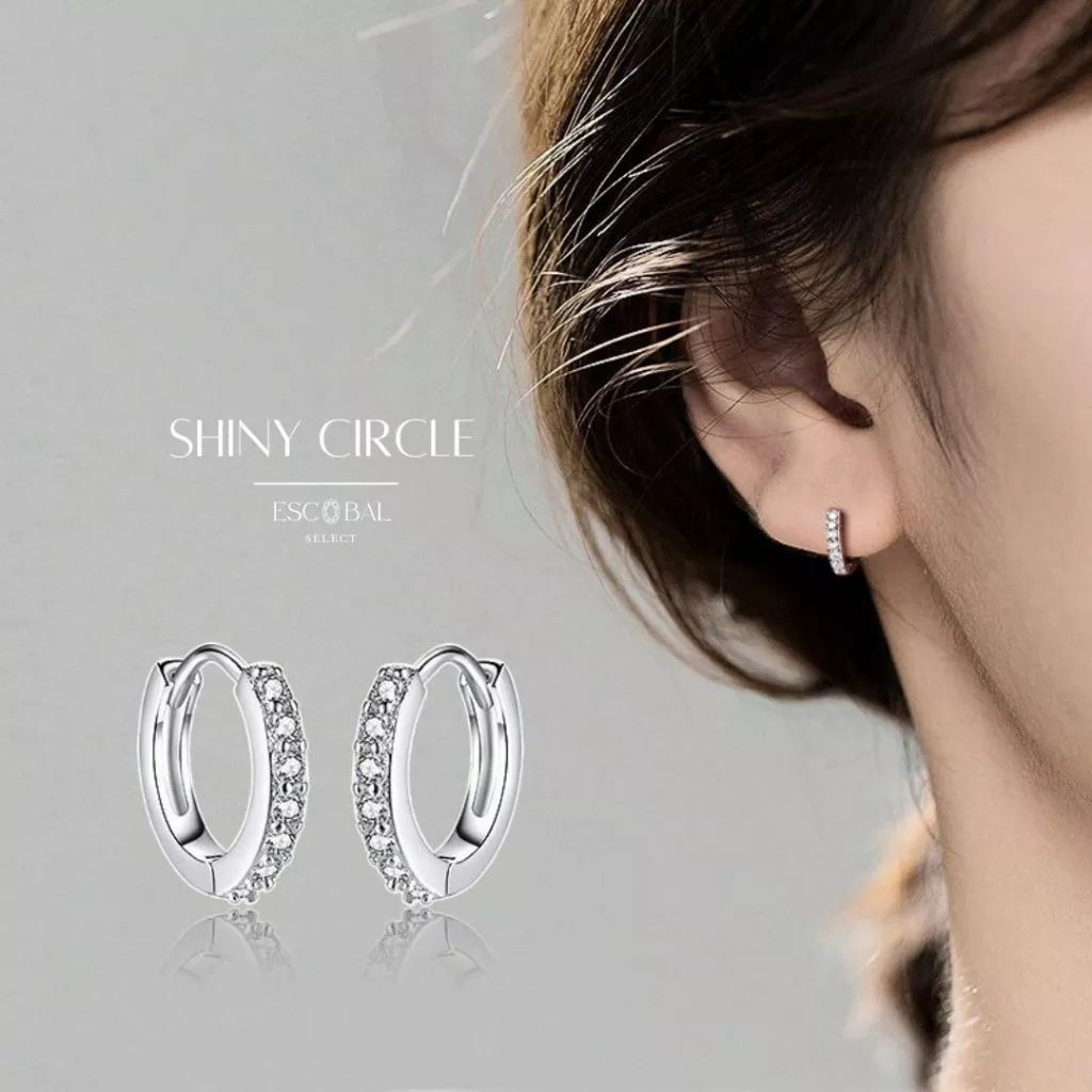 ESCOBAL ต่างหูเงินแท้ Shiny Circle ต่างหูผู้หญิง ต่างหูแฟชั่น ตุ้มหูเพชร ต่างหูแบบสบาย วาเลนไทน์