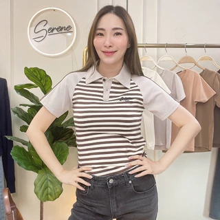 Serene's Choice เสื้อคอโปโล แขนสั้น รุ่น Harry ลายทาง ปักโลโก้ Short Sleeve Striped Polo Logo