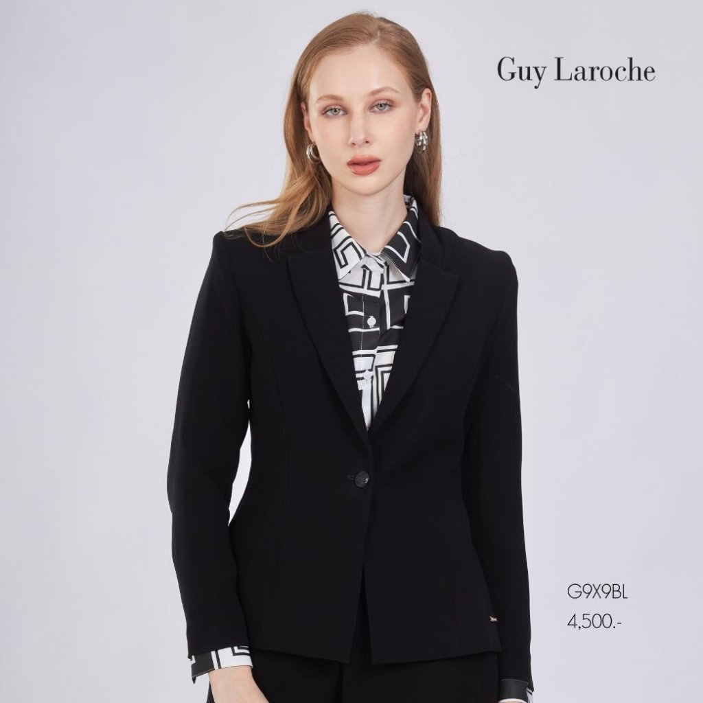 Guy Laroche woman's jacket Super B Blazer แจ๊คเก็ตทำงานผู้หญิง คอวี เข้ารูป แขนยาว สีดำ G9X9BL
