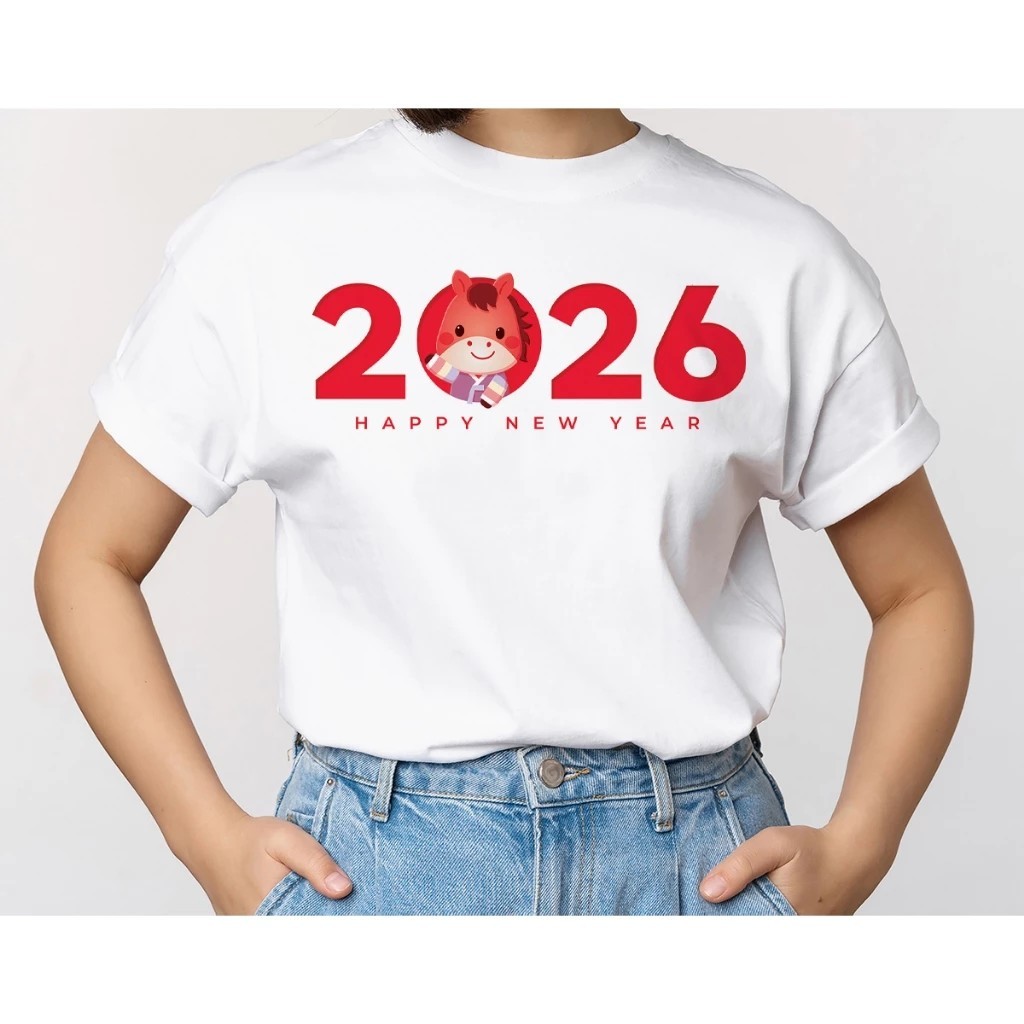 เสื้อปีใหม่ Happy New Year 2026 ผ้านุ่ม ไม่หด ไม่ย้วย ผลิตในไทย พร้อมส่ง S-7XL ECB