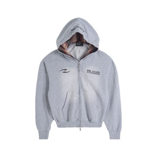 Hoodie Zip Fade Plaid Hood Gray / เสื้อฮูดดี้