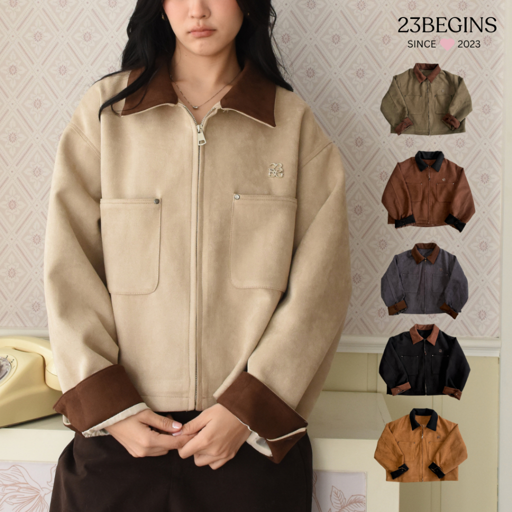 (Preบางสี 7-10 days) Suede Jacket เสื้อแจ็กเกตหนังกลับ (3523)