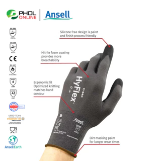 ถุงมือเคลือบโฟมไนไตร ถุงมือกันบาด กันเสียดสี ผ้าไนล่อน ผสมสแปนเด็กซ์ Ansell HyFlex® รุ่น 11-840