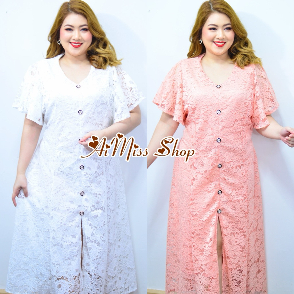 ⭐AiMiss Shop⭐ รหัส 48 เดรสยาวสาวอวบ เดรสลูกไม้ ชุดลูกไม้ใส่ออกงาน เสื้อผ้าคนอ้วน ชุดสาวอวบ เดรสใส่ออกงานสวยๆ