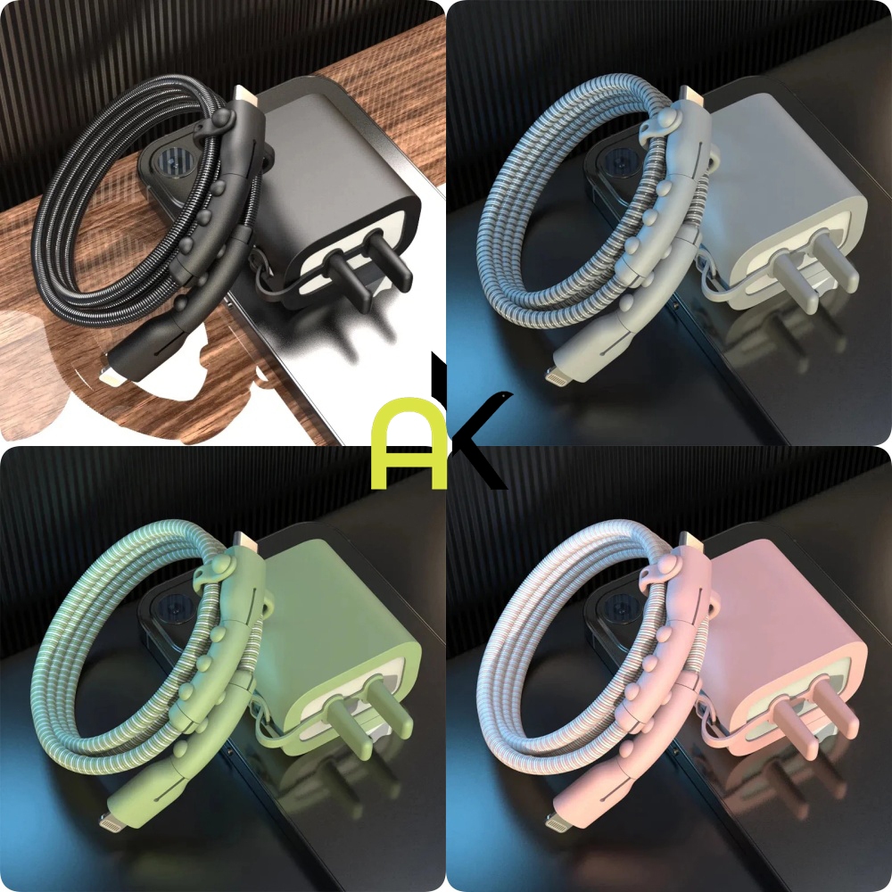 AK PD 18W / 20W ตัวป้องกันเครื่องชาร์จคลุมทั้งหมด Silicone ตัวป้องกันสายเคเบิลบาดที่ป้องกันสายชาร์จ