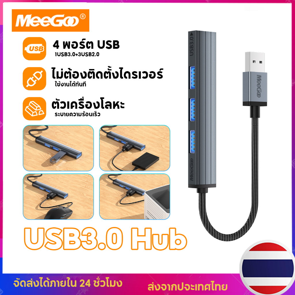 MeeGoo ฮับ ​​USB 3.0 Hub 4 พอร์ต USB A Splitter Slim USB Extender สำหรับเมาส์ คีย์บอร์ด แฟลชไดรฟ์ แฟลชไดรฟ์ USB Xbox PS5