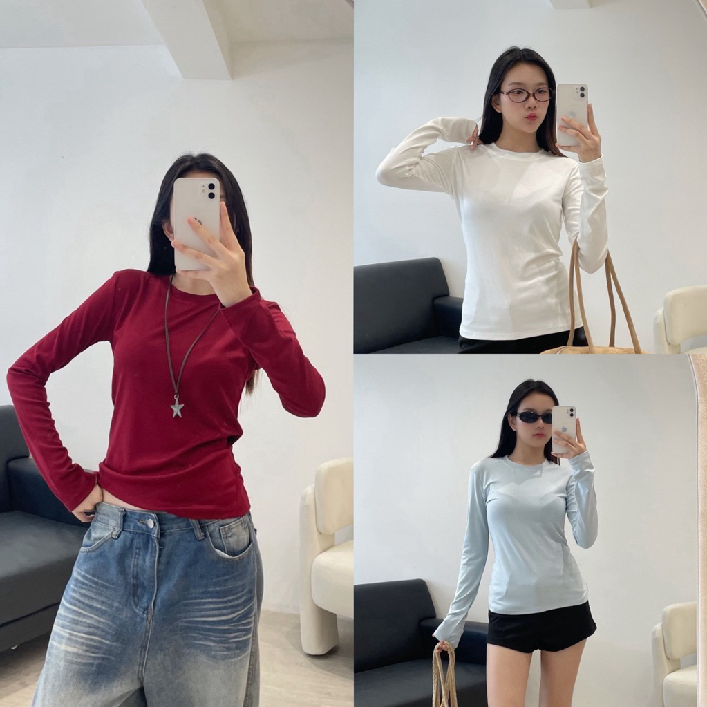 เสื้อยืดแขนยาวคอกลม ทรงเข้ารูป