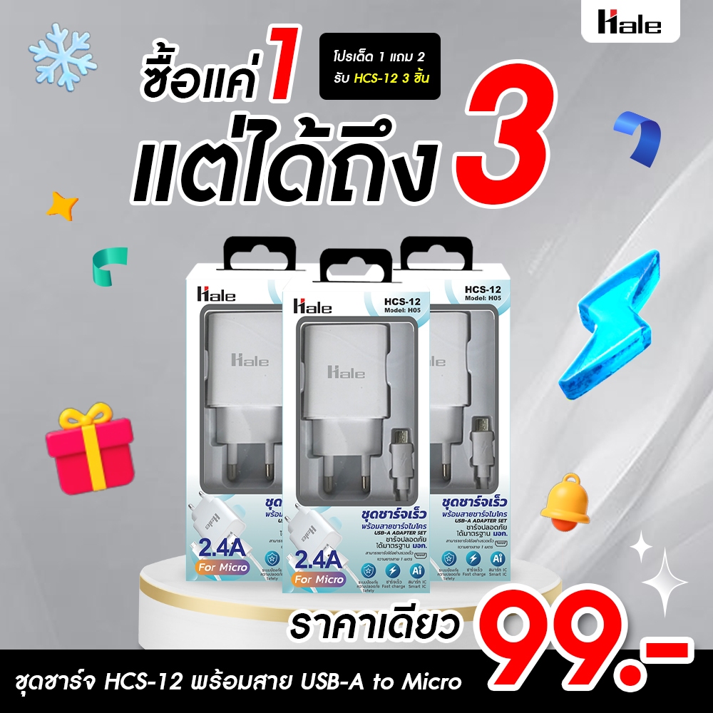 (ซื้อ 1 แถม 2) HALE ชุดชาร์จขากลม HCS-12 12W USB-A กระแสไฟออก 2.4A