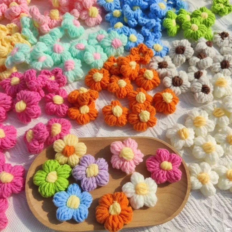 ดอกไม้โครเชต์ DIY 4 ซม. ดอกพีชแดง