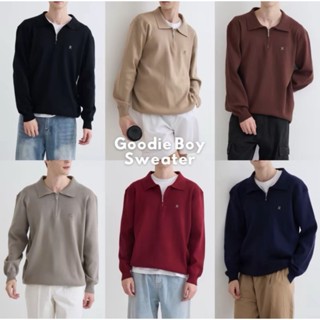 (2ไซส์7สี) GOODIE BOY SWEATER เสื้อไหมพรมแขนยาวคอปก ซิปหน้า …
