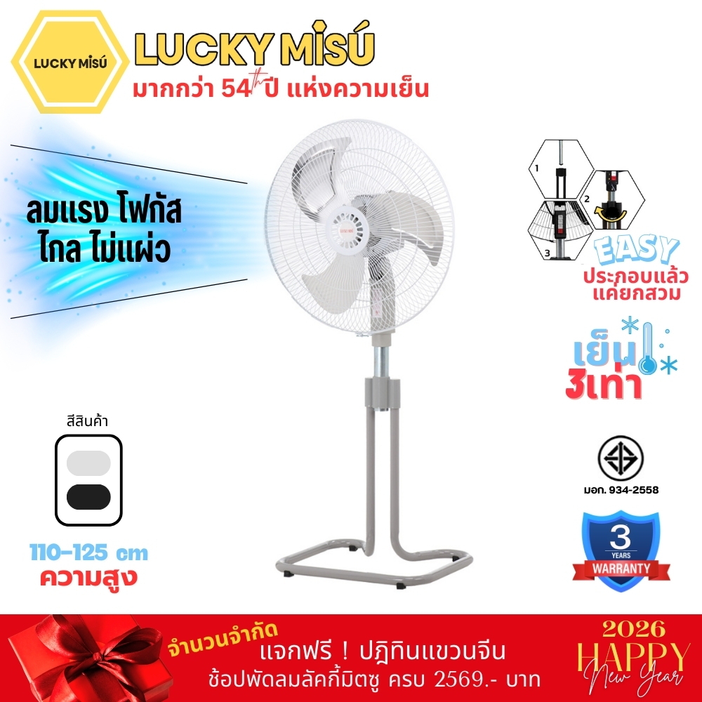 Lucky Misu พัดลมขากบ สไลด์ ตั้งพื้น 20" LM 232 สีเทา_29