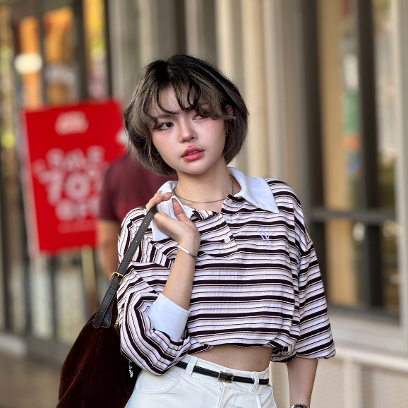 WARM WEARS – ESTHER เสื้อคอปกเเขนยาว ครอปจั๊มเอว