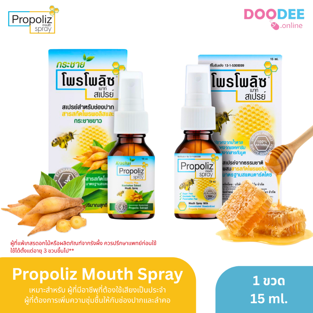 Propoliz Mouth Spray โพรโพลิซ เมาท์ สเปรย์ สเปรย์พ่นคอ สูตรดั้งเดิม, สูตรกระชายขาว
