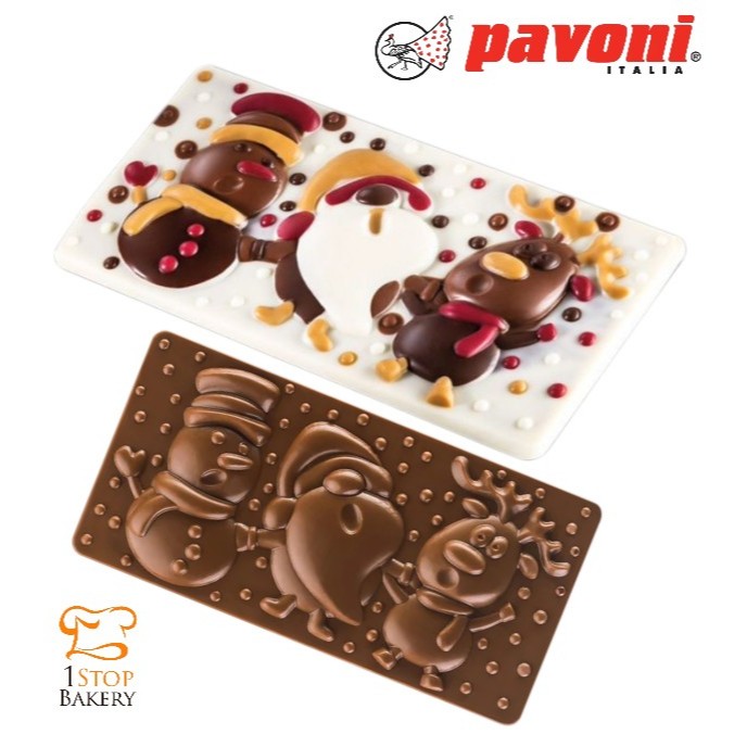 Pavoni PC5039FR Choco bar mould XMAS FRIENDS 154×77/×13 mm, (BPA free)/พิมพ์ช็อกโกแลตลายคริสต์มาส
