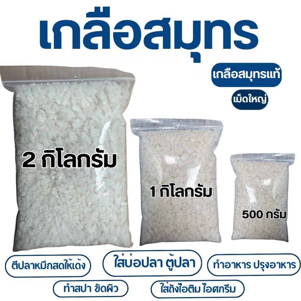 เกลือสมุทร เกลือสำหรับตู้ปลา บ่อปลา ปรับสมดุลน้ำ500g 1 kg 2 kg ขัดผิว ทำอาหาร เกลือทะเลธรรมชาติ 100%