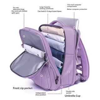 กระเป๋าเป้สะพายหลังสำหรับเดินทาง ขยายได้ กันน้ำ ทริปสั้นๆ bagpack พร้อมช่องใส่รองเท้า ความจุขนาดใหญ่ ใส่แล็ปท็อป 16 นิ้ว