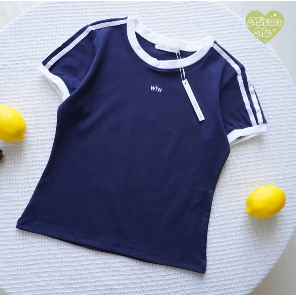 เสื้อยืดคอกลมตีแถบทูโทน wlw