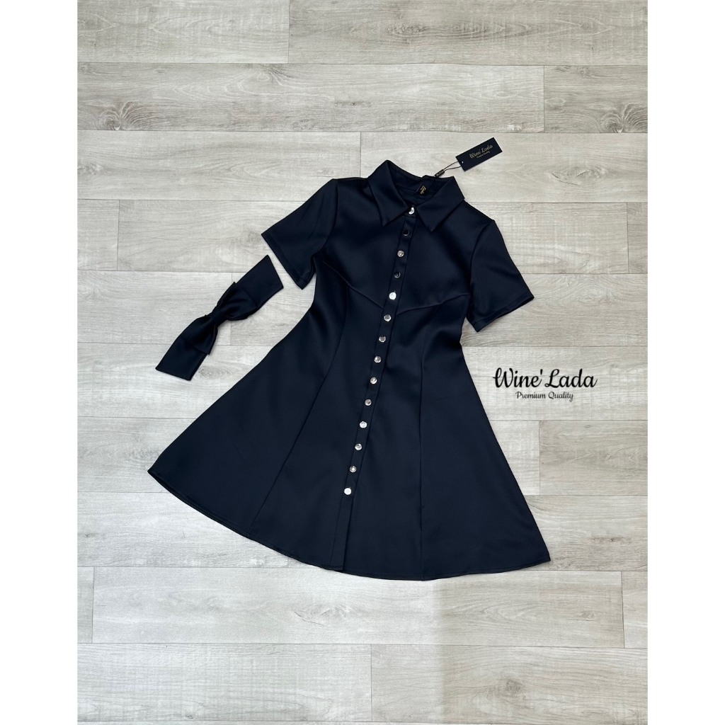 Wine'Lada Dressทรงเชิ้ตกระดุมหน้าอะไหล่เงิน สีดำ - รูปที่ 2