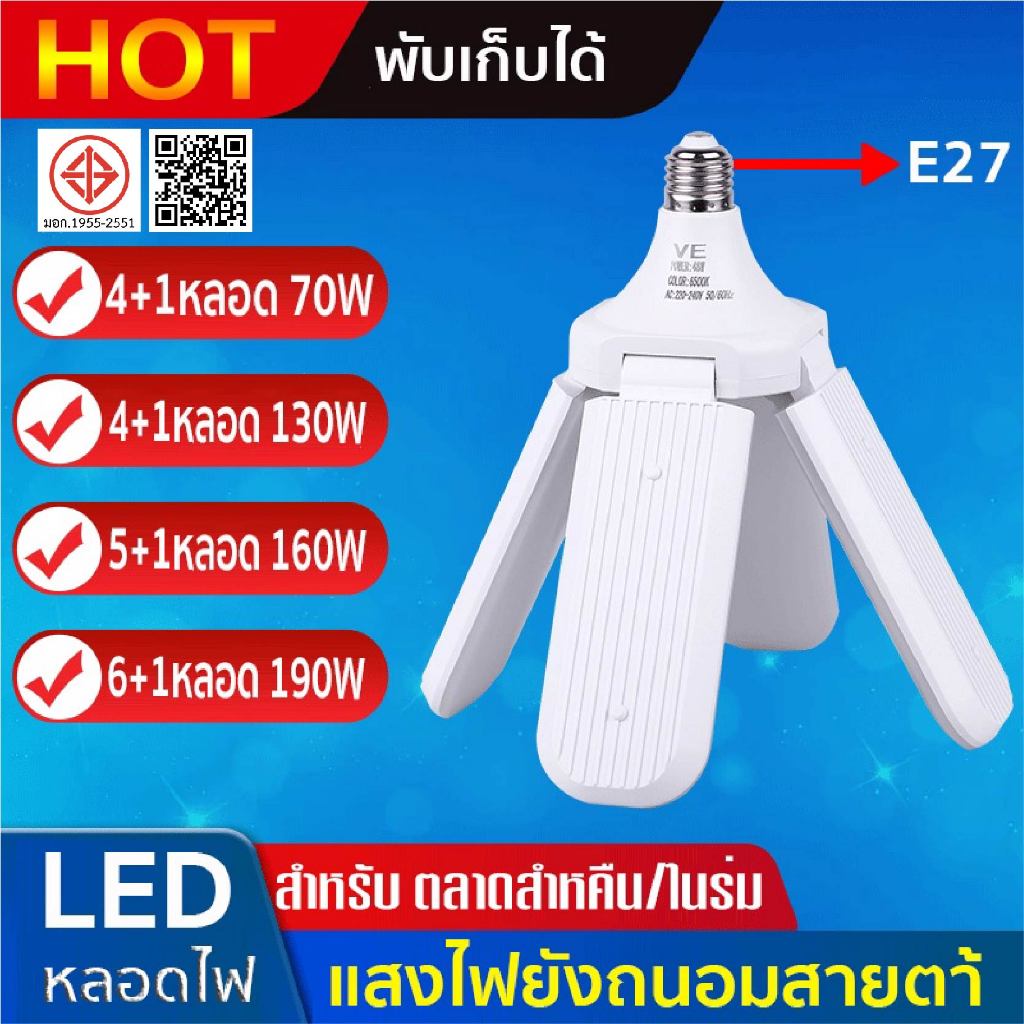 หลอดไฟ LED ทรงใบพัด พับเก็บได้  Deformable lamp 130W ประหยัดพลังงานไฟ ปรับมุมโคมไฟได้