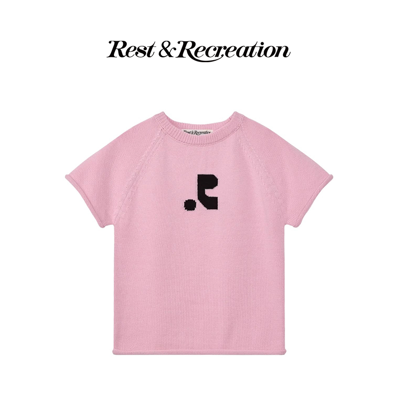 Rest and Recreation🇰🇷 JACQUARD KNIT TOP - PINK เสื้อคอกลมผ้าถักโลโก้ jacquard