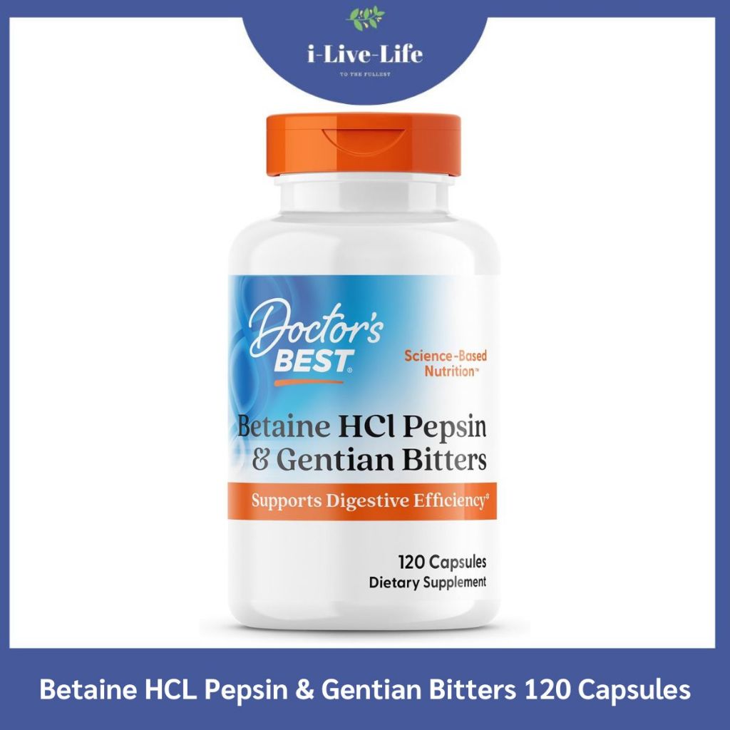15%Sale!! EXP06/2026 Doctor's Best - Betaine HCL Pepsin & Gentian Bitters 120 Capsules
