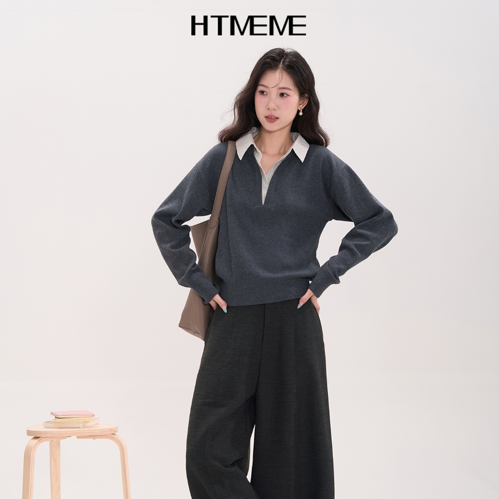 Gakki เสื้อสเวตเตอร์แขนยาวคอปกผู้หญิง เสื้อถักไหมพรมแขนยาวกันหนาว ลำลอง ฟรีไซส์ พร้อมส่ง 50132#
