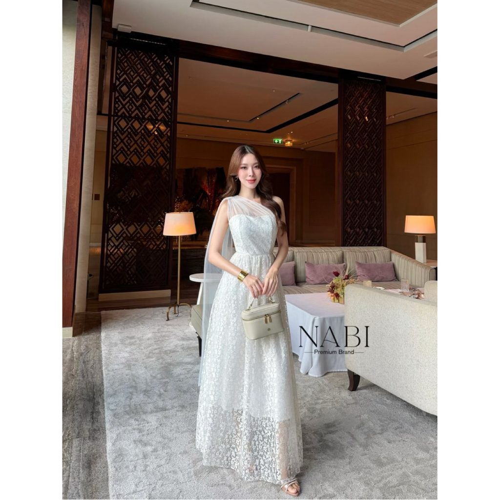 🌟เดรสยาวลูกไม้โทน ขาวงาช้าง  C-06525 (nabi)🌟