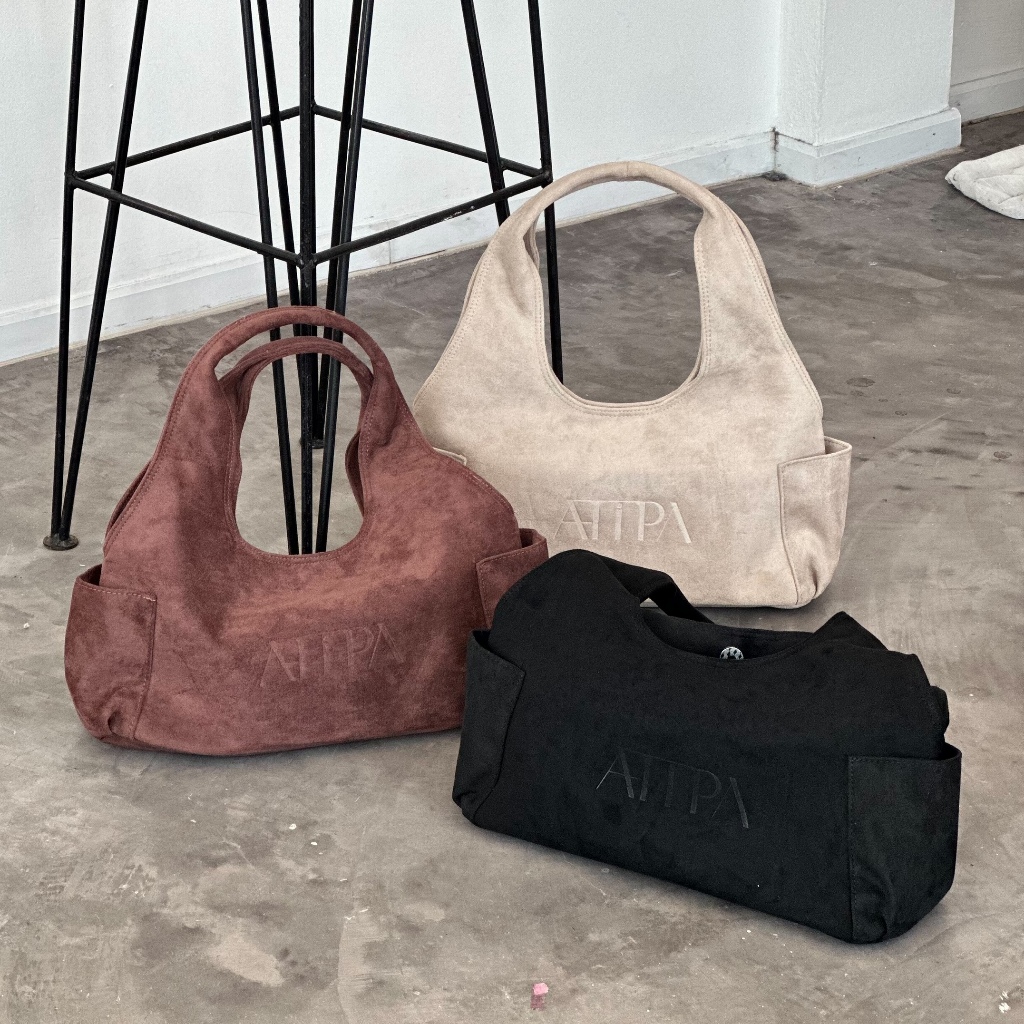 Atipashop - VELIQUE HOBO BAG กระเป๋าสะพายข้าง หนังกลับ มีกระเป๋าด้านใน