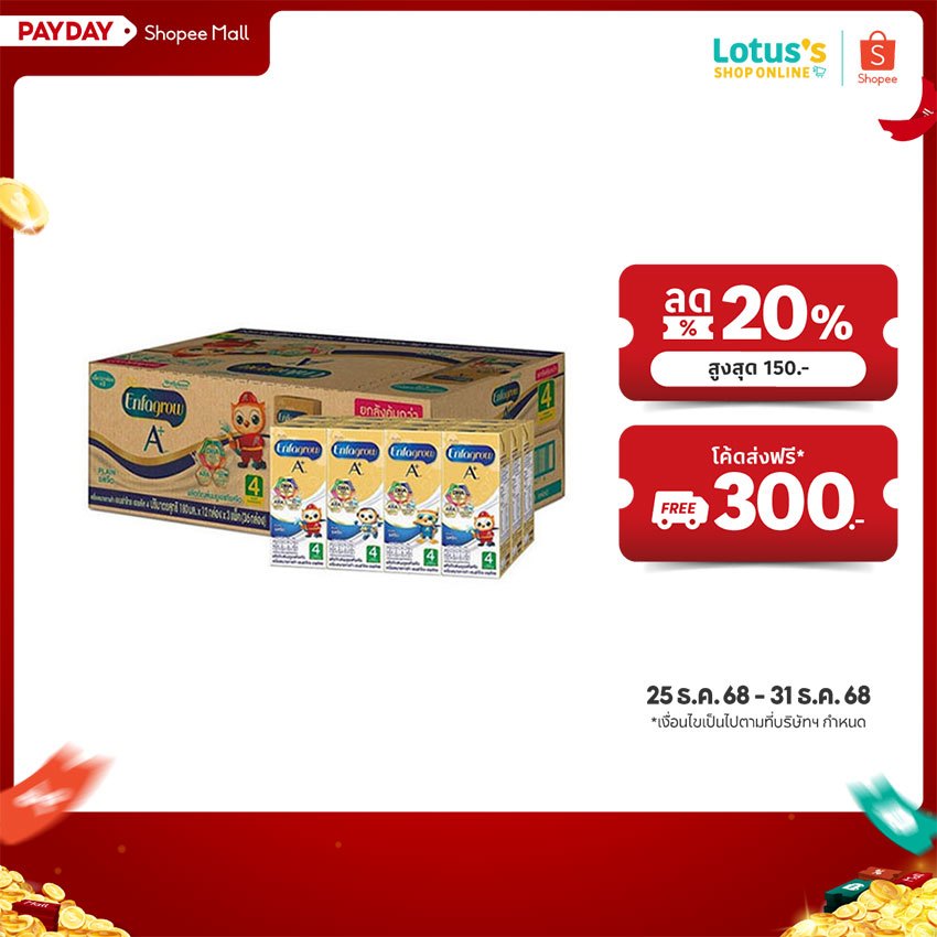 [ขายยกลัง!] เอนฟาโกร เอพลัส ยูเอชที สูตร 4 นมกล่อง รสจืด 180 มล. นมกล่องยกลัง 36 กล่อง ENFAGROW A+ U