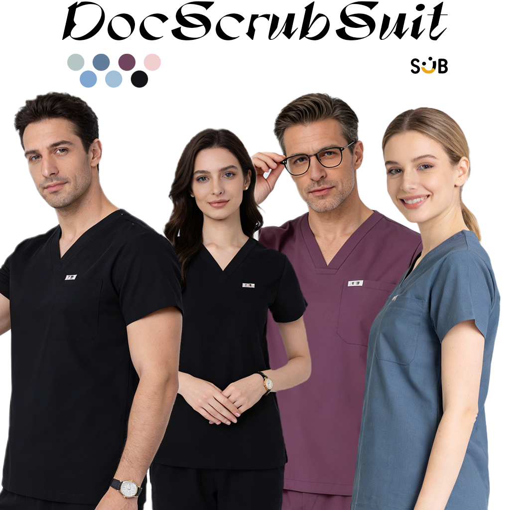 Subscrub ชุดสครับ ชุดสครับพยาบาล ชุดหมอ (เสื้อผ่าตัดคอวี+กางเกงเอวยางยืด) ผ้านิ่ม ผ้าดี หลายขนาด(Nee