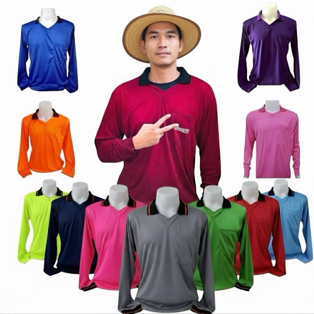เสื้อคนงาน แขนยาว รอบอก 40”~48“ เสื้อปุ๋ย คอวีปก เสื้อทีม เสื้อเกษตรกร