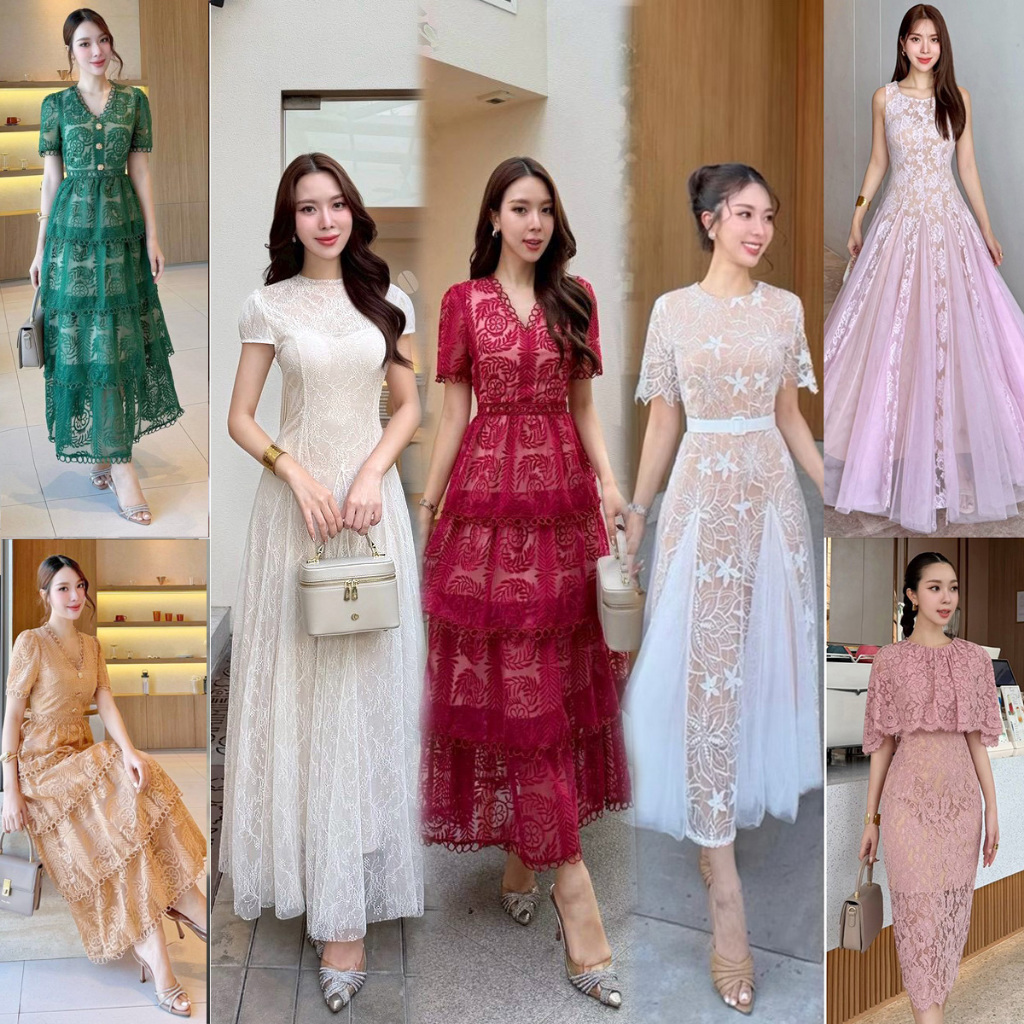 ชุดลูกไม้สีขาว/ชมพู/ครีม S-3XL (ทำบุญ พรีเวดดิ้ง หมั้น งานแต่ง งานบวช) #Alicia #Abigail