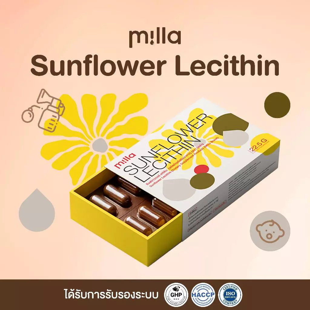 Milla Sunflower Lecithin เลซิตินดอกทานตะวัน มิลล่าเลซิติน แม่ให้นม แก้ท่อน้ำนมอุดตัน นมค้างเต้า เจ็บคัดเต้า (30 แคปซูล)