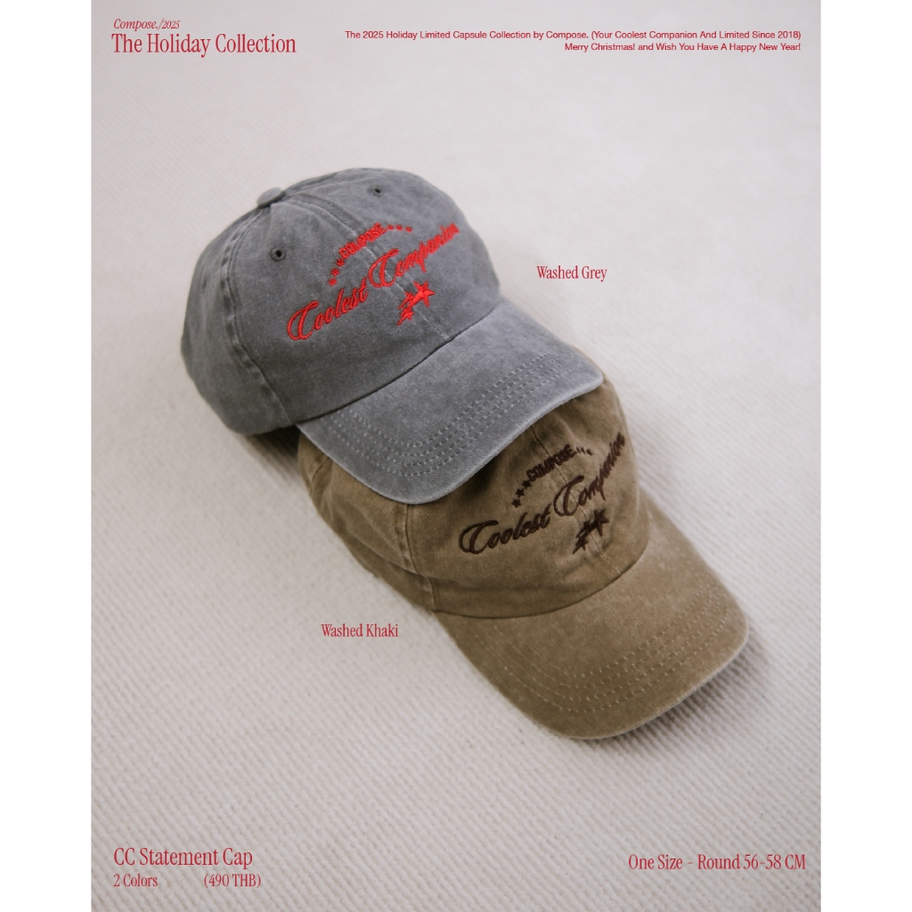 COMPOSE. ⭑ ‘CC’ Statement Cap | หมวกแก๊ป สไตล์วินเทจ ปักลาย Coolest Companion